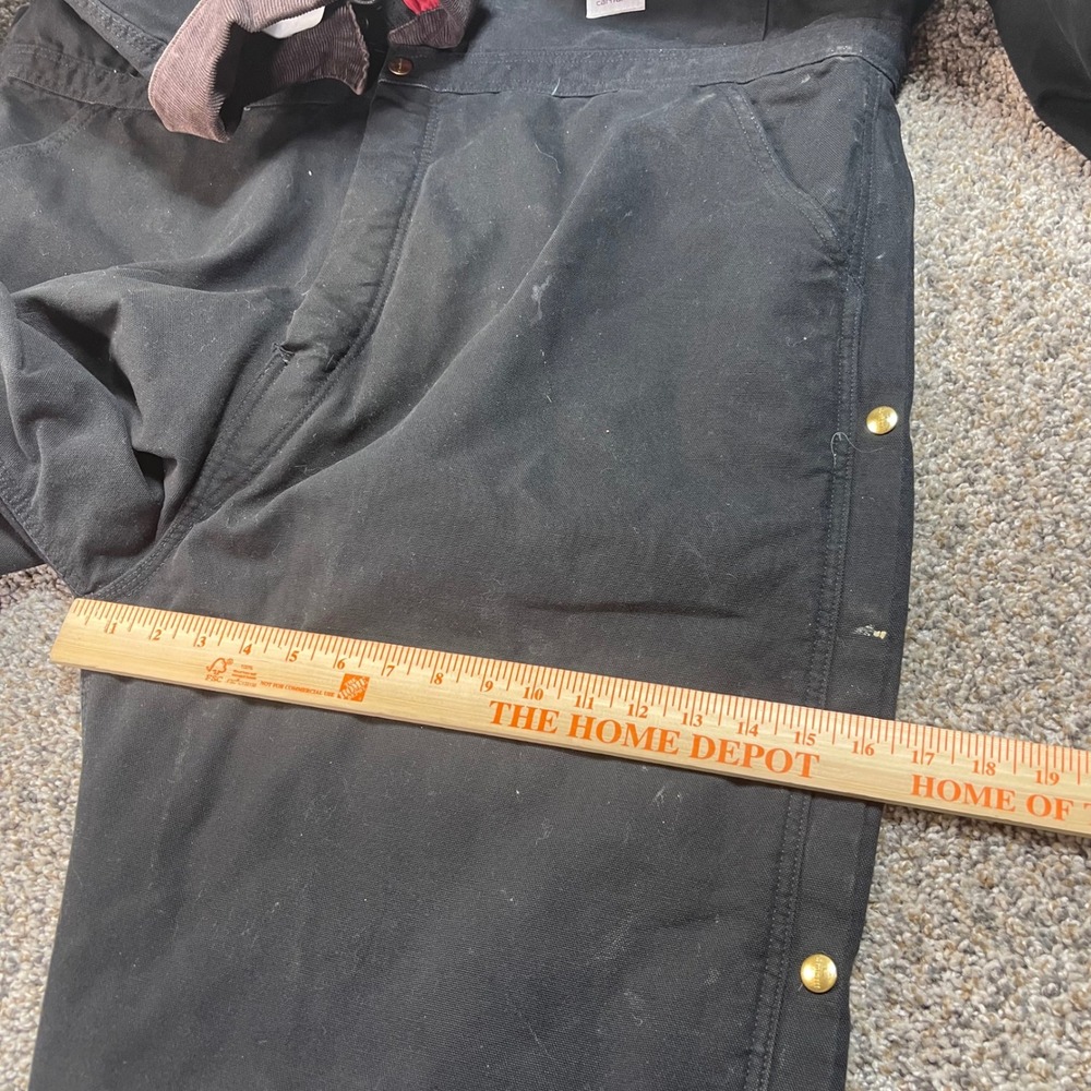 Carhartt Mens XL‎ 52 Duck Canvas Quilt Lined Coveralls Black Work Bibs Corduroy - Picture 13 of 15